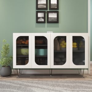 Avrix Crocker Unit | Engineered Wood | Fluted Acrylic Doors, Designer Legs | Finish: Frosty White & Grey | spacesbyU