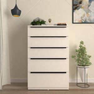 Nordic Chest of Drawer | Premium Engineered Wood | Storage Cabniet | Finish: Frosty White | spacesbyU