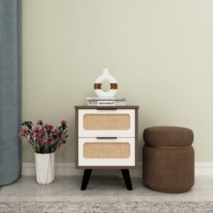 Mirelle Cane Side Table | Engineered Wood Side Table | Finish - Mocha Brown and Frosty White | DIY Product (Do It Yourself ) | spacesbyU