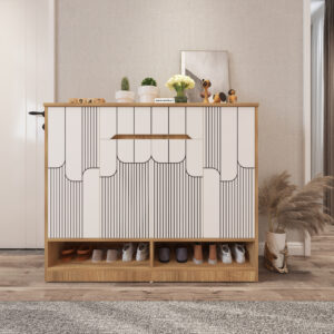 Roelo Designer Shoe Rack (23 Pairs) with Drawer & Shelves | Premium Engineered Wood Shoe Cabinet | Dual Tone: Wood Oak Light and Frosty White | spacesbyU