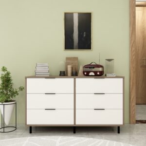 Morven Chest of Drawer | Premium Engineered Wood | Storage Cabinet | Finish: Frosty White and Mocha Brown | spacesbyU
