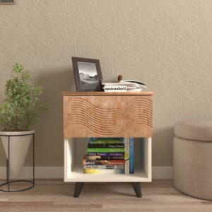 Avelo Side Table | Bedside Table | Engineered Wood Side Table | Finish - Frosty White and Wood Oak Light | DIY Product (Do It Yourself ) | spacesbyU