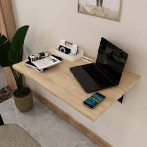Elvyn Wall-Mounted Study Table | Premium MDF Wood | Space Saving Study Table | Finish: Wood Oak Light | DIY Product (Do-It-Yourself) | spacesbyU