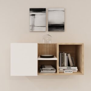 Arvika Wall-Mounted Wall Shelf | Premium MDF Wood | Space Saving Wall Shelf | Finish: Wood Oak Light and Forsty White | DIY Product (Do-It-Yourself) | spacesbyU