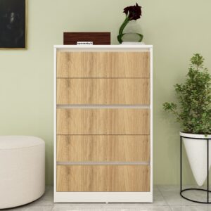 Tervo Chest of Drawers | Premium Engineered Wood | Storage Cabinet | Finish: Wood Oak Light and Frosty White | spacesbyU
