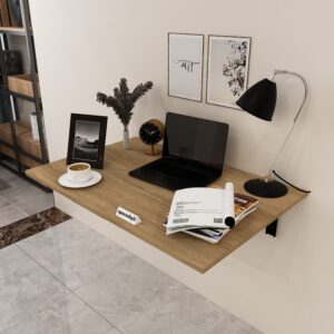 Owen Wall-Mounted Study Table | Premium MDF Wood | Space-Saving Study Table | Finish: Wood Oak Dark | DIY Product (Do-It-Yourself) | spacesbyU