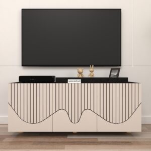 Krevix TV Unit | Engineered Wood | TV Entertainment Unit | Finish: Black and Barley | spacesbyU