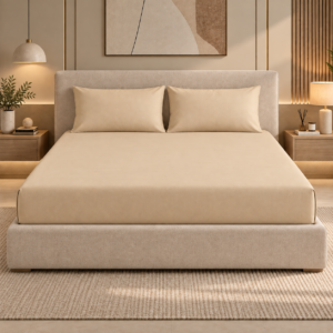 Premium 100% Cotton 300TC King Size Bedsheet Set | Flat Bedsheet with 2 Pillow Covers | 274 × 274 cm | Soft & Breathable | SpacesbyU