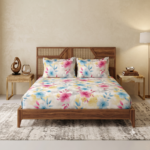 Premium 100% Cotton 200 TC | King Flat Bedsheet with 2 Pillow Cover | 274 × 274 cm Inch | Floral Printed Soft & Breathable Bed Sheet for King Size Bed | spacesbyU