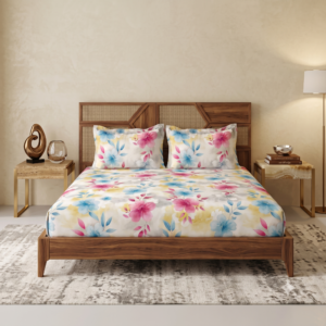 Premium 100% Cotton 200 TC | King Flat Bedsheet with 2 Pillow Cover | 274 × 274 cm Inch | Floral Printed Soft & Breathable Bed Sheet for King Size Bed | spacesbyU