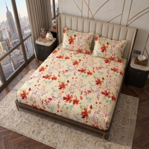 Premium 100% Cotton 200 TC | King Flat Bedsheet with 2 Pillow Cover | 274 × 274 cm Inch | Floral Printed Soft & Breathable Bed Sheet for King Size Bed | spacesbyU
