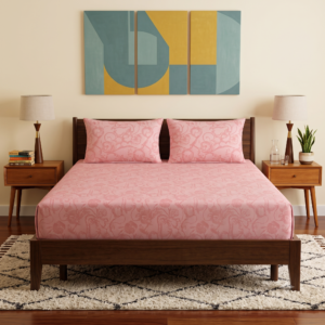 Premium 100% Cotton 400 TC King Size Bedsheet Set | Flat Bedsheet with 2 Pillow Covers | 274 × 274 cm | Printed, Soft & Breathable | SpacesbyU