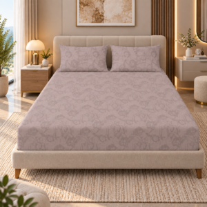 Premium 100% Cotton 400 TC King Size Bedsheet Set | Flat Bedsheet with 2 Pillow Covers | 274 × 274 cm | Printed, Soft & Breathable | SpacesbyU