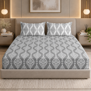 Premium 100% Cotton 300 TC King Size Bedsheet Set | Flat Bedsheet with 2 Pillow Covers | 274 × 274 cm | Printed, Soft & Breathable | SpacesbyU