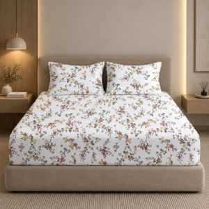 Premium 100% Cotton 300 TC King Size Bedsheet Set | Flat Bedsheet with 2 Pillow Covers | 274 × 274 cm | Printed, Soft & Breathable | SpacesbyU