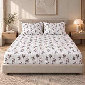 Premium 100% Cotton 300 TC King Size Bedsheet Set | Flat Bedsheet with 2 Pillow Covers | 274 × 274 cm | Printed, Soft & Breathable | SpacesbyU