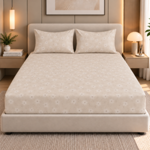 Premium 100% Cotton 300 TC King Size Bedsheet Set | Flat Bedsheet with 2 Pillow Covers | 274 × 274 cm | Printed, Soft & Breathable | SpacesbyU
