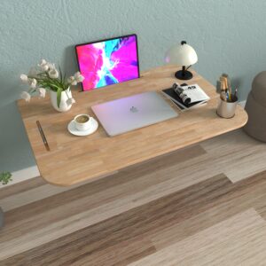 Velric Wall-Mounted Study Table | Premium Rubber Wood | Space Saving Study Table | Finish: Wood Oak Light | DIY Product (Do-It-Yourself) | spacesbyU