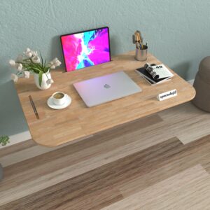 Velric Wall-Mounted Study Table | Premium Rubber Wood | Space Saving Study Table | Finish: Wood Oak Light | DIY Product (Do-It-Yourself) | spacesbyU