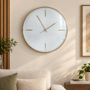 SpacesbyU Modern Minimalist Wall Clock for Home, Hall & Living Room | White Dial with Gold-Tone Frame | Stylish Wall Watch for Bedroom, Office & Home Décor