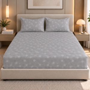 Premium 100% Cotton 300 TC King Size Bedsheet Set | Flat Bedsheet with 2 Pillow Covers | 274 × 274 cm | Printed, Soft & Breathable | SpacesbyU
