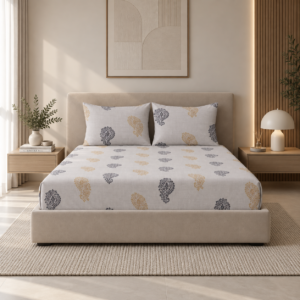 Premium 100% Cotton 300 TC King Size Bedsheet Set | Flat Bedsheet with 2 Pillow Covers | 274 × 274 cm | Printed, Soft & Breathable | SpacesbyU