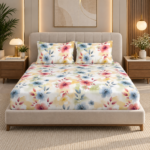 Premium 100% Cotton 144 TC King Size Bedsheet Set | Flat Bedsheet with 2 Pillow Covers | 108 x 108 inches | Floral Printed, Soft & Breathable | SpacesbyU