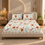 Premium 100% Cotton 144 TC King Size Bedsheet Set | Flat Bedsheet with 2 Pillow Covers | 108 x 108 inches | Floral Printed, Soft & Breathable | SpacesbyU