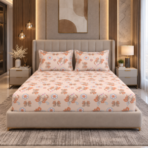 Premium 100% Cotton 200 TC | King Flat Bedsheet with 2 Pillow Cover | 274 × 274 cm Inch | Floral Printed Soft & Breathable Bed Sheet for King Size Bed | spacesbyU