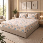 Premium 100% Cotton 200 TC | King Flat Bedsheet with 2 Pillow Cover | 108 x 108 inches | Floral Printed Soft & Breathable Bed Sheet for King Size Bed | spacesbyU