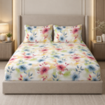 Premium 100% Cotton 200 TC | King Flat Bedsheet with 2 Pillow Cover | 274 × 274 cm Inch | Floral Printed Soft & Breathable Bed Sheet for King Size Bed | spacesbyU