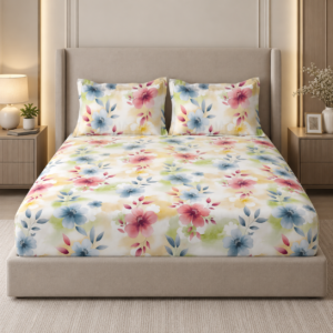 Premium 100% Cotton 200 TC | King Flat Bedsheet with 2 Pillow Cover | 274 × 274 cm Inch | Floral Printed Soft & Breathable Bed Sheet for King Size Bed | spacesbyU