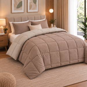 Quilted Comforter for Double & King Size Beds | Elegant Square Pattern Soft & Breathable | SpacesbyU