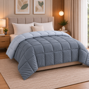 Quilted Comforter for Double & King Size Beds | Elegant Square Pattern Soft & Breathable | SpacesbyU
