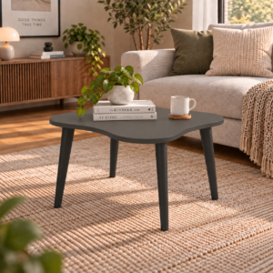 Cove Coffee Table Set of 1 | Modern Curved Square Center Table | Finish- Dark Grey | spacesbyU