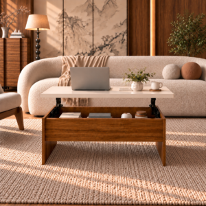 Varen Lift-Top Coffee Table | Center Table with Hidden Storage & Open Shelf for Living Room | Finish- Wood Oak Dark and Frosty White | spacesbyU