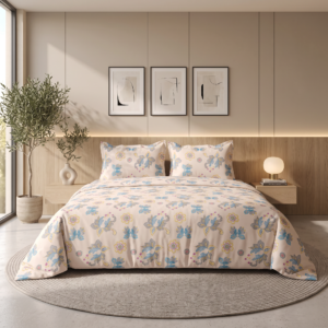 Premium 100% Cotton 200 TC | King Flat Bedsheet with 2 Pillow Cover | 274 × 274 cm Inch | Floral Printed Soft & Breathable Bed Sheet for King Size Bed | spacesbyU