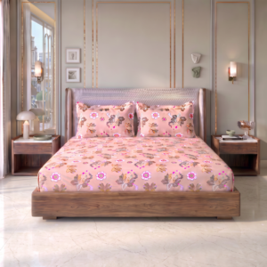 Premium 100% Cotton 200 TC | King Flat Bedsheet with 2 Pillow Cover | 274 × 274 cm Inch | Floral Printed Soft & Breathable Bed Sheet for King Size Bed | spacesbyU