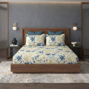 Premium 100% Cotton 200 TC | King Flat Bedsheet with 2 Pillow Cover | 274 × 274 cm Inch | Floral Printed Soft & Breathable Bed Sheet for King Size Bed | spacesbyU