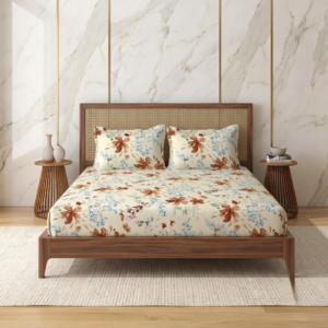 Premium 100% Cotton 200 TC King Size Bedsheet Set | Flat Bedsheet with 2 Pillow Covers | 274 × 274 cm | Floral Printed, Soft & Breathable | SpacesbyU