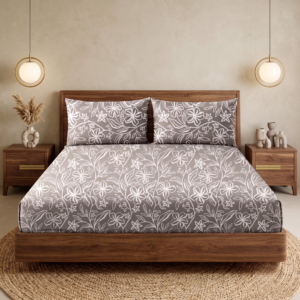 Premium 100% Cotton 300 TC King Size Bedsheet Set | Flat Bedsheet with 2 Pillow Covers | 274 × 274 cm | Printed, Soft & Breathable | SpacesbyU