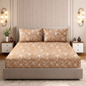 Premium 100% Cotton 300 TC King Size Bedsheet Set | Flat Bedsheet with 2 Pillow Covers | 274 × 274 cm | Printed, Soft & Breathable | SpacesbyU
