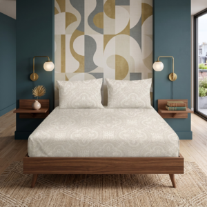 Premium 100% Cotton 300 TC King Size Bedsheet Set | Flat Bedsheet with 2 Pillow Covers | 274 × 274 cm | Printed, Soft & Breathable | SpacesbyU (Copy)