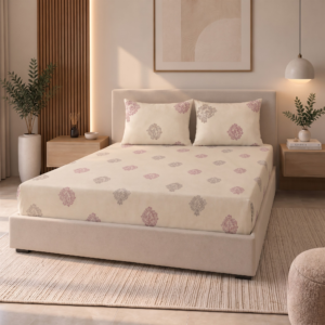 Premium 100% Cotton 300 TC King Size Bedsheet Set | Flat Bedsheet with 2 Pillow Covers | 274 × 274 cm | Printed, Soft & Breathable | SpacesbyU