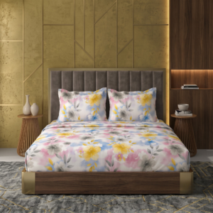 Premium 100% Cotton 200 TC | King Flat Bedsheet with 2 Pillow Cover | 274 × 274 cm Inch | Floral Printed Soft & Breathable Bed Sheet for King Size Bed | spacesbyU