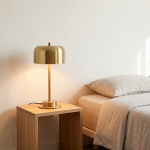 SpacesbyU Golden LED Table Lamp | Modern Decorative Bedside Lamp with Dual USB Ports | spacesbyU