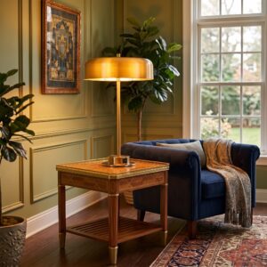 SpacesbyU Golden LED Table Lamp | Modern Decorative Bedside Lamp with Dual USB Ports | spacesbyU