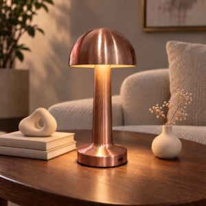 SpacesbyU Rose Gold LED Mushroom Table Lamp | Modern Decorative Bedside Lamp  | spacesbyU