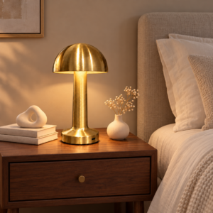 SpacesbyU Golden LED Mushroom Table Lamp | Modern Decorative Bedside Lamp  | spacesbyU