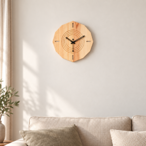 SpacesbyU Decorative Wall Clock | Stylish Wall Watch |  Rubber Wood Wall Clock | Finish - Wood Oak Light | Modern Designer Clock for Bedroom & Office | spacesbyU